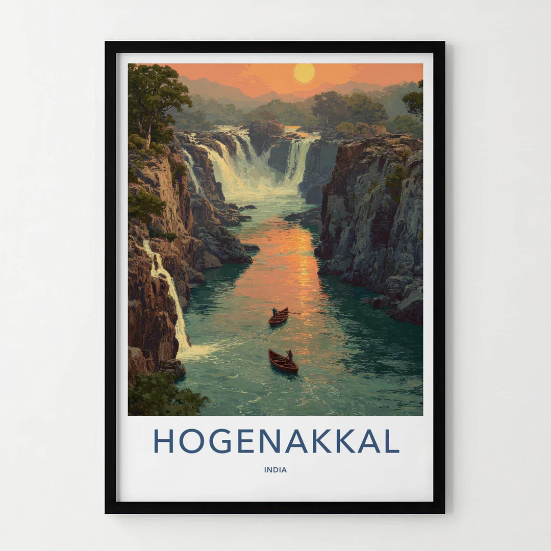 Hogenakkal Poster - India Scenic Art - Tamil Nadu River Boats Home Decor