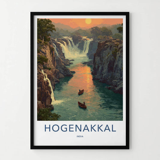 Hogenakkal Poster - India Scenic Art - Tamil Nadu River Boats Home Decor