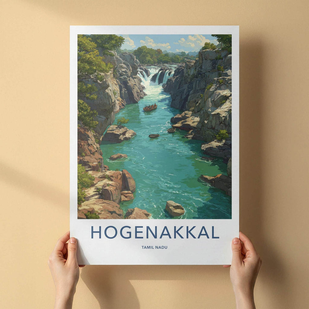 Hogenakkal Poster - India Travel Art - Tamil Nadu Gorge River Waterfall Home Decor