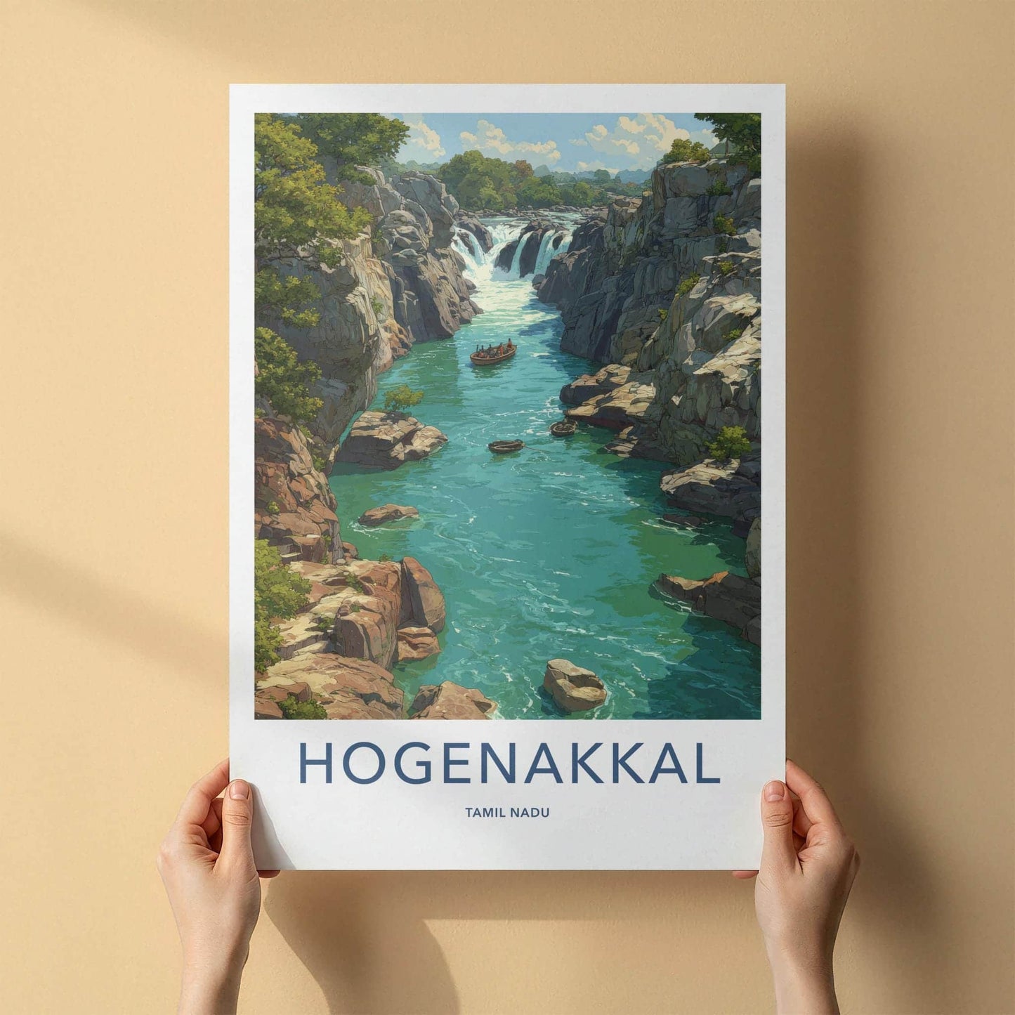Hogenakkal Poster - India Travel Art - Tamil Nadu Gorge River Waterfall Home Decor