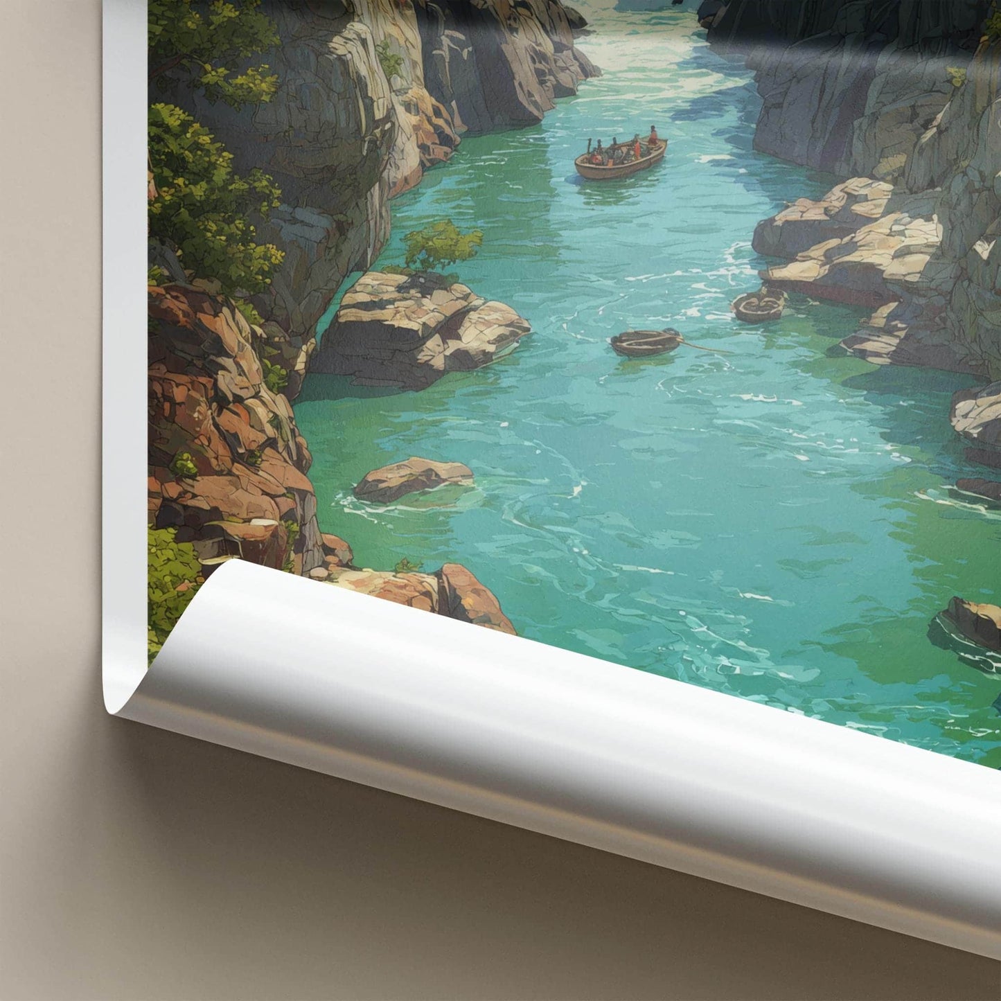 Hogenakkal Poster - India Travel Art - Tamil Nadu Gorge River Waterfall Home Decor
