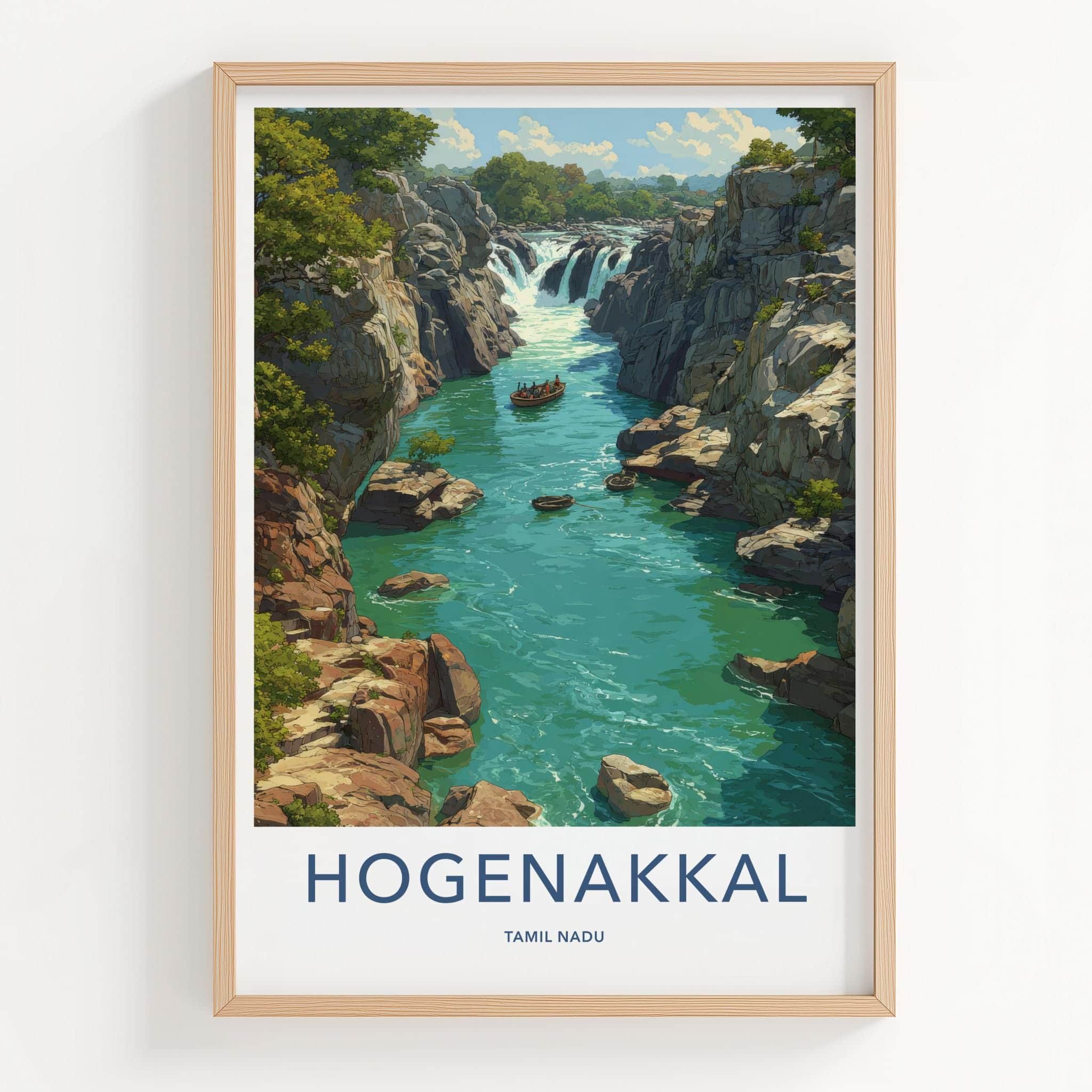 Hogenakkal Poster - India Travel Art - Tamil Nadu Gorge River Waterfall Home Decor
