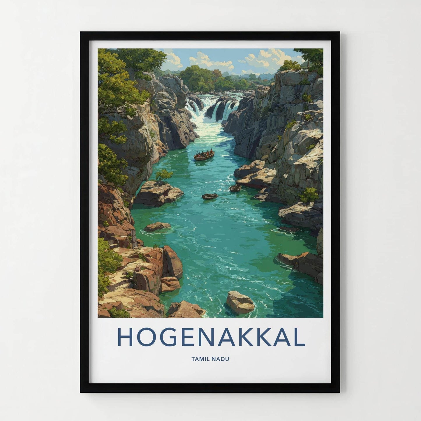 Hogenakkal Poster - India Travel Art - Tamil Nadu Gorge River Waterfall Home Decor