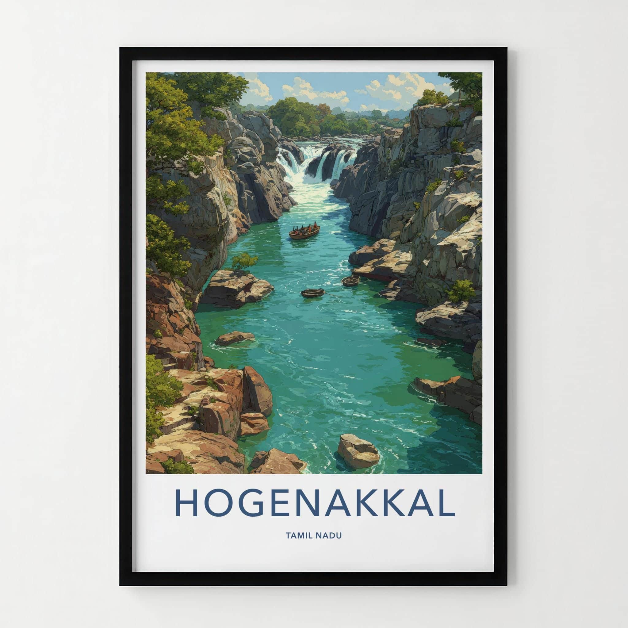 Hogenakkal Poster - India Travel Art - Tamil Nadu Gorge River Waterfall Home Decor