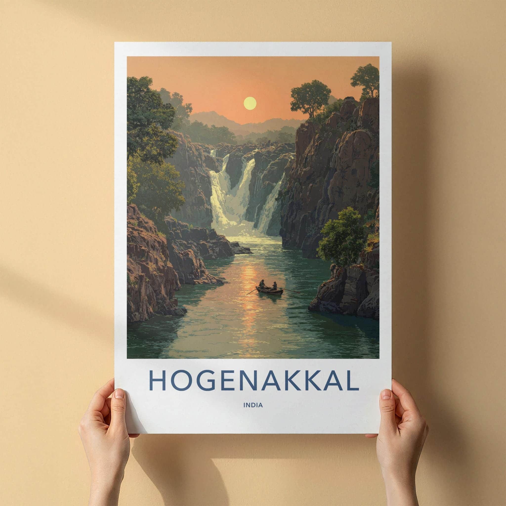 Hogenakkal Poster - India Travel Art - Tamil Nadu River Sunset Home Decor