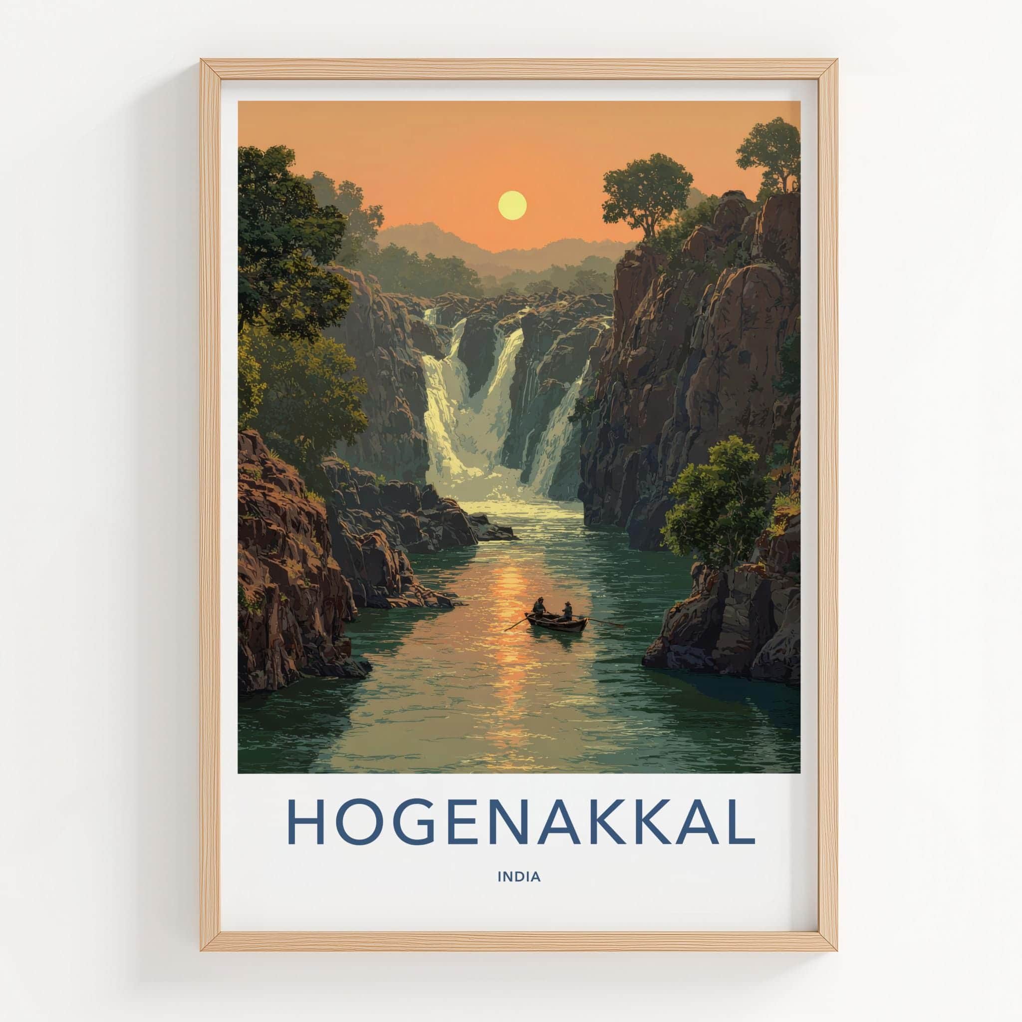 Hogenakkal Poster - India Travel Art - Tamil Nadu River Sunset Home Decor