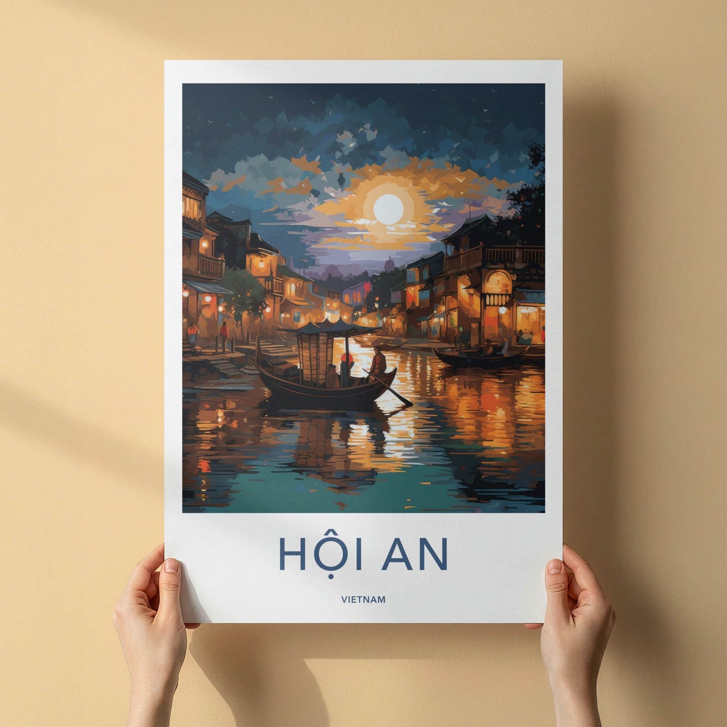 Hoi An Poster - Vietnam Travel Art - Moonlit River Town Home Decor