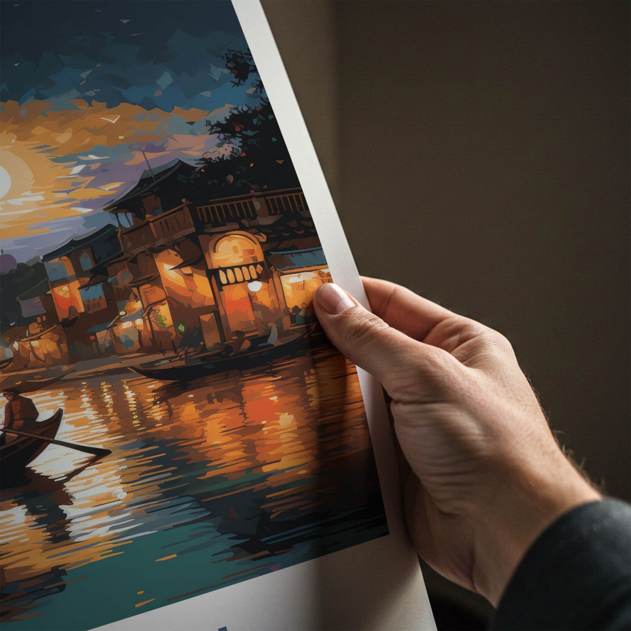 Hoi An Poster - Vietnam Travel Art - Moonlit River Town Home Decor