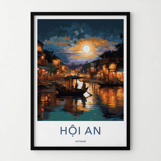 Hoi An Poster - Vietnam Travel Art - Moonlit River Town Home Decor