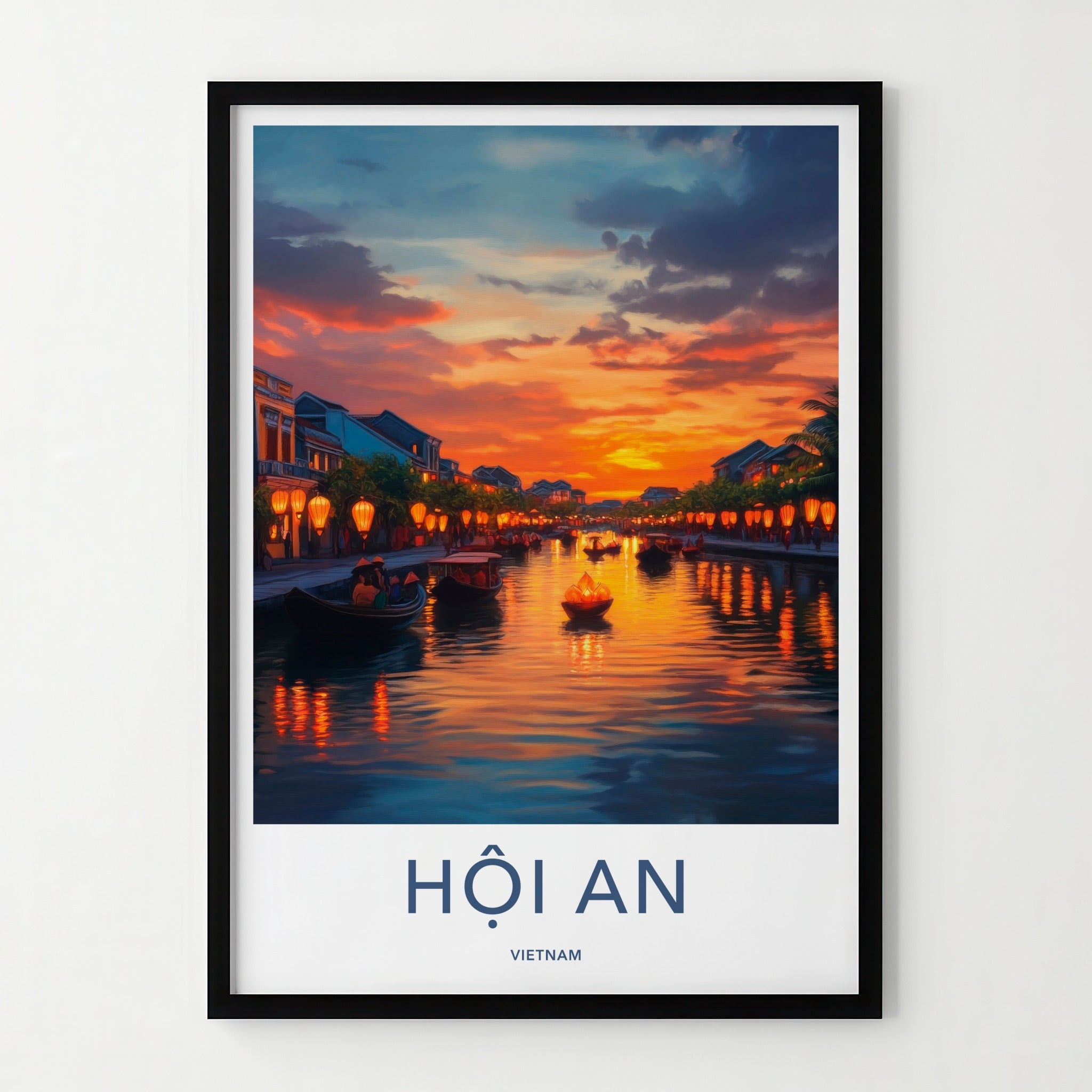 Hoi An Poster - Vietnam Travel Art - Riverside Lantern Sunset Home Decor