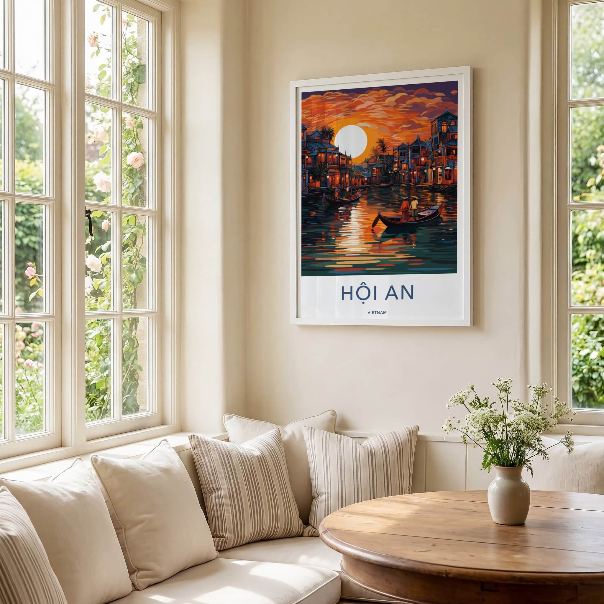 Hoi An Poster - Vietnam Travel Art - Vibrant River Sunset Home Decor