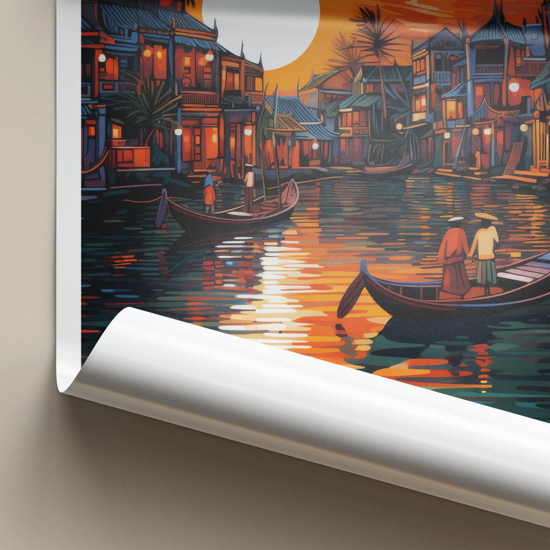 Hoi An Poster - Vietnam Travel Art - Vibrant River Sunset Home Decor