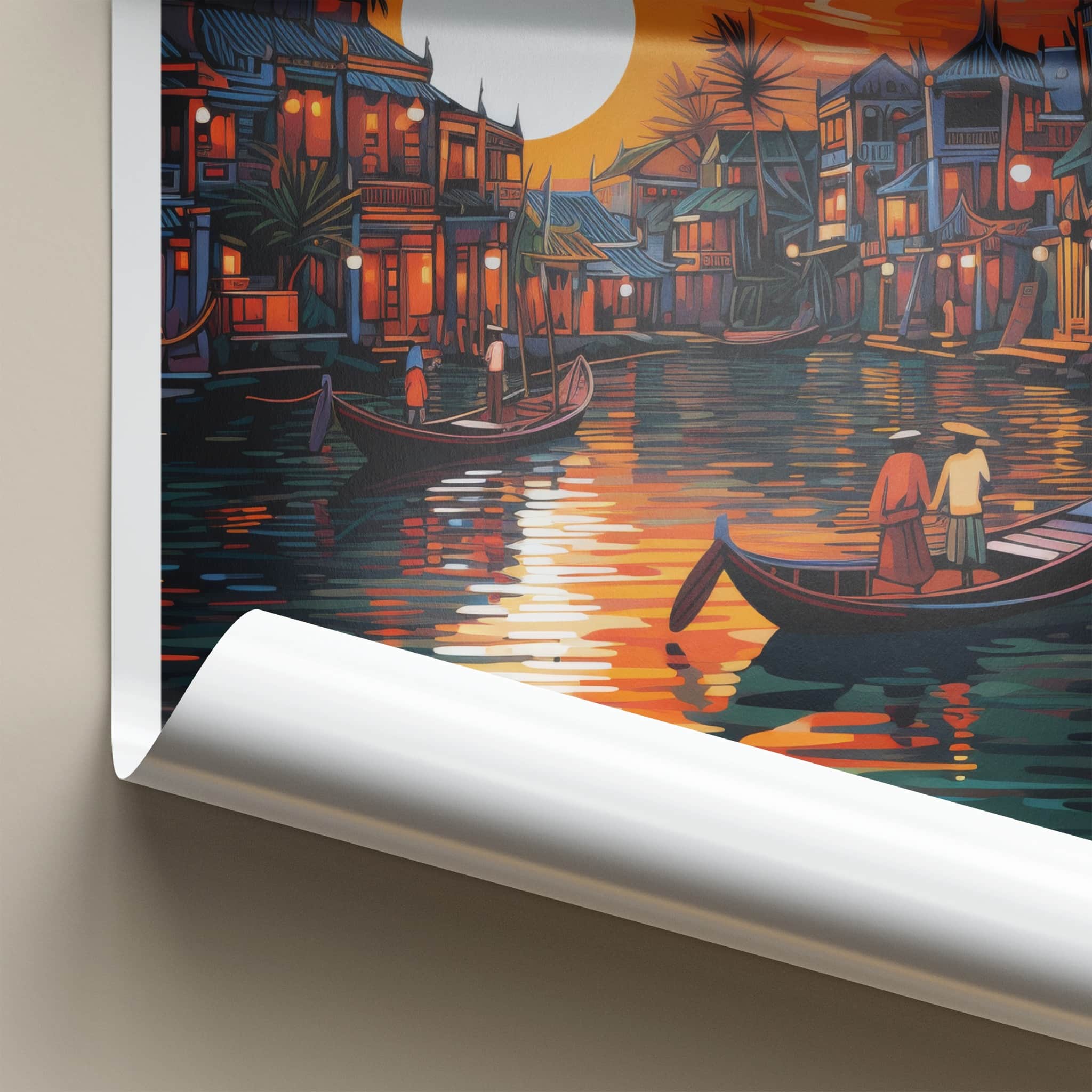 Hoi An Poster - Vietnam Travel Art - Vibrant River Sunset Home Decor