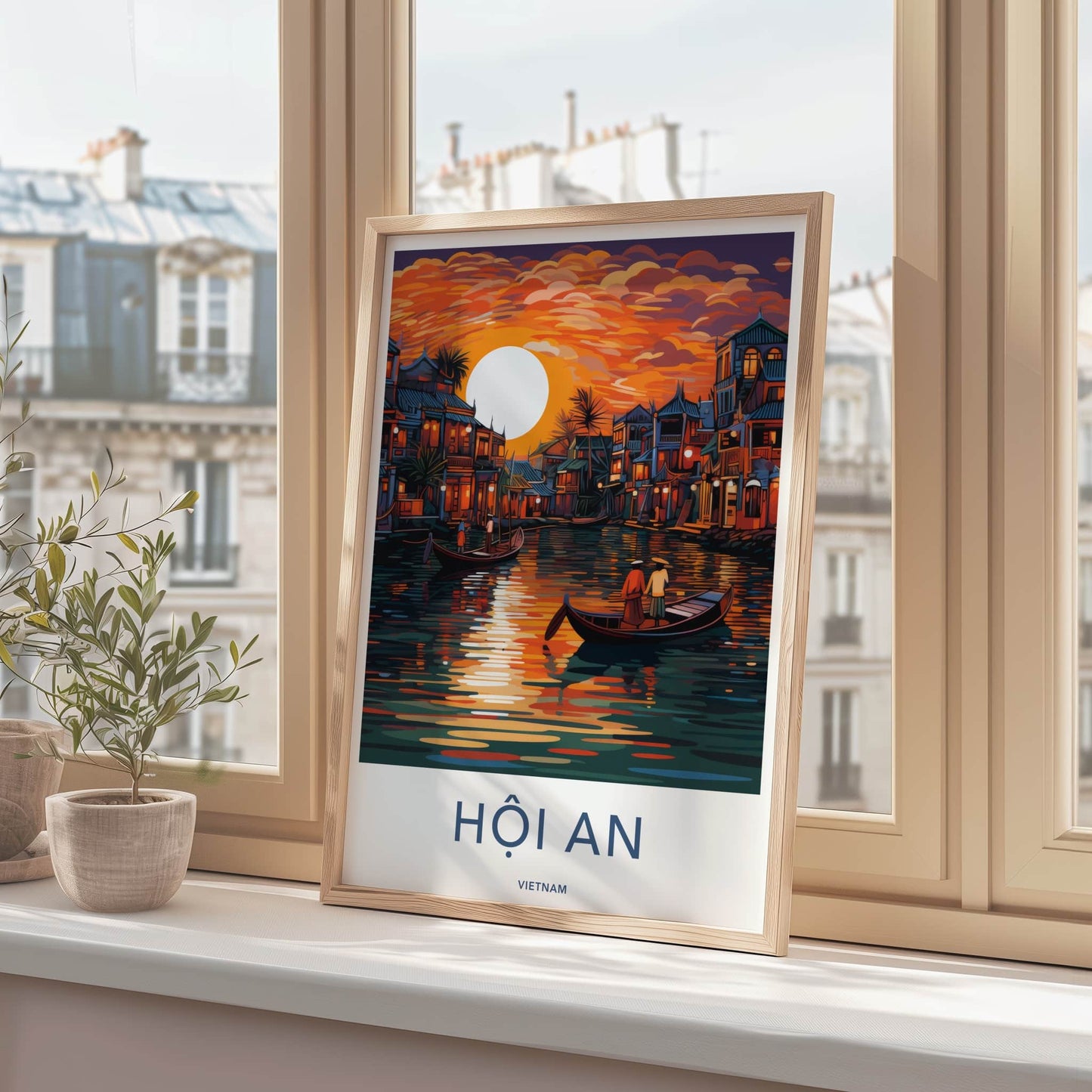 Hoi An Poster - Vietnam Travel Art - Vibrant River Sunset Home Decor