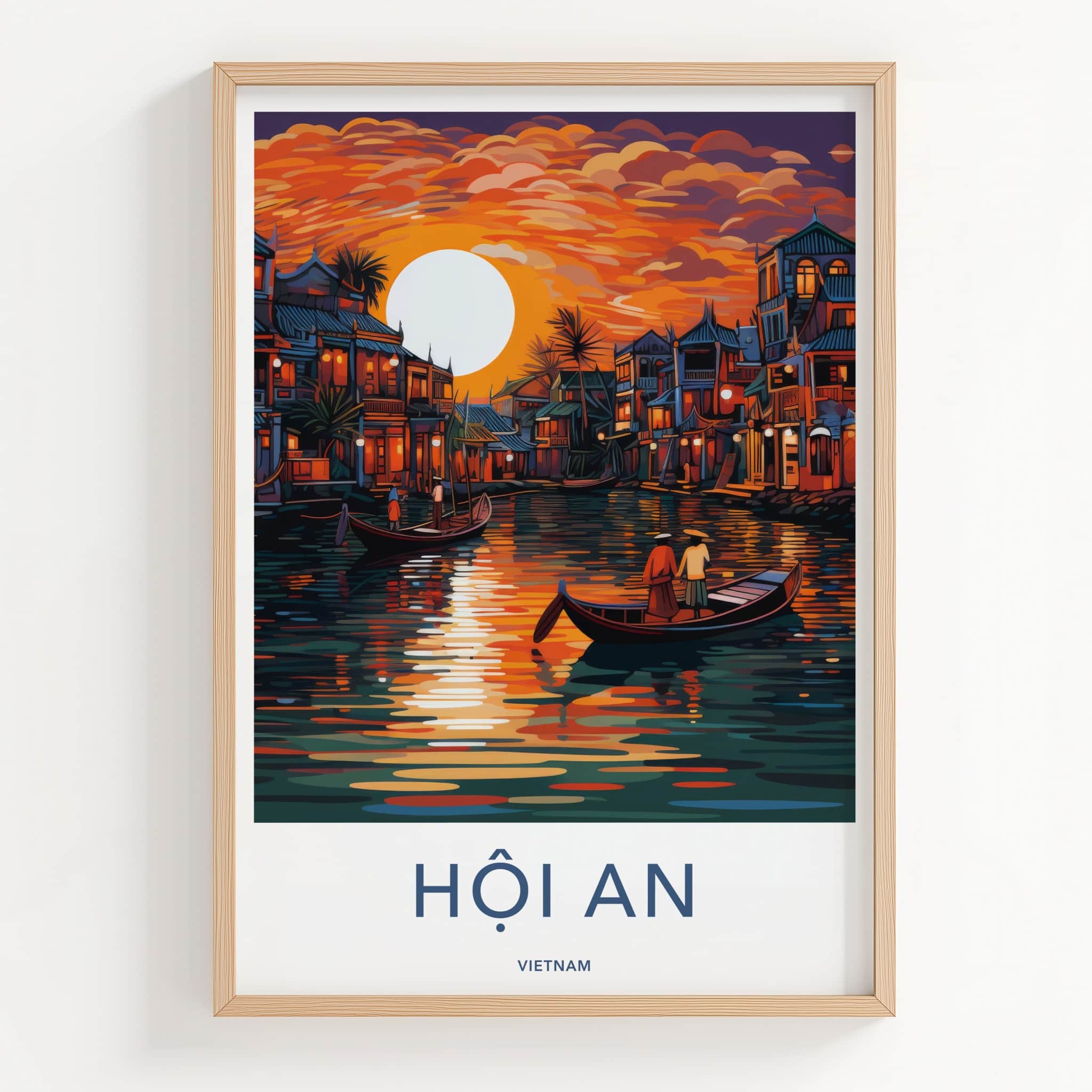 Hoi An Poster - Vietnam Travel Art - Vibrant River Sunset Home Decor