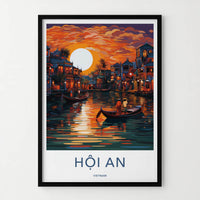 Hoi An Poster - Vietnam Travel Art - Vibrant River Sunset Home Decor