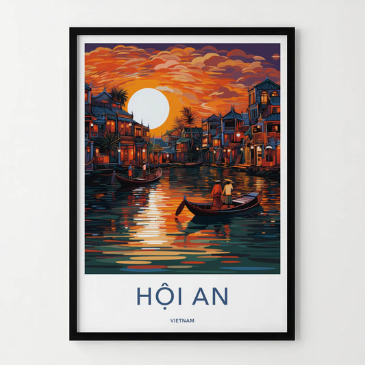 Hoi An Poster - Vietnam Travel Art - Vibrant River Sunset Home Decor