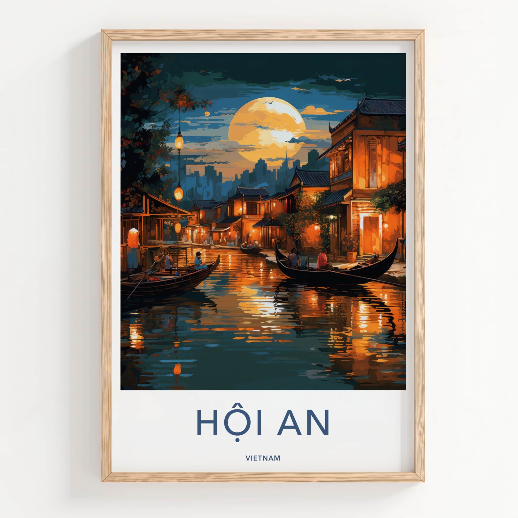 Hoi An Poster - Vietnam Wall Art - Moonlit River Scene Home Decor