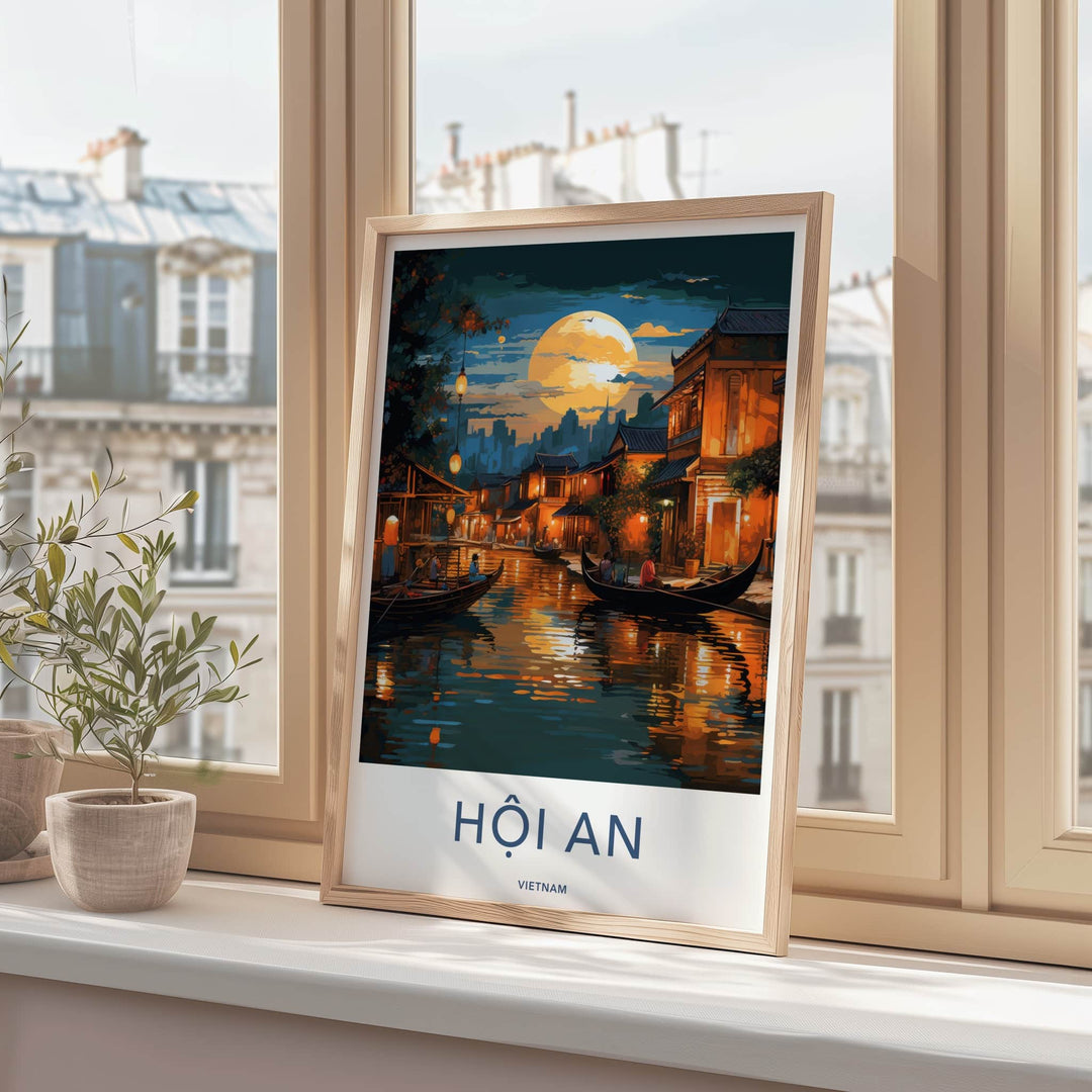 Hoi An Poster - Vietnam Wall Art - Moonlit River Scene Home Decor
