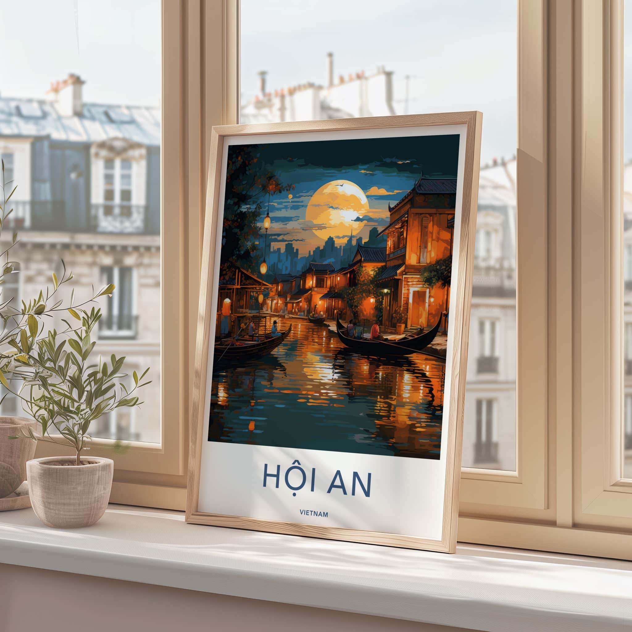 Hoi An Poster - Vietnam Wall Art - Moonlit River Scene Home Decor
