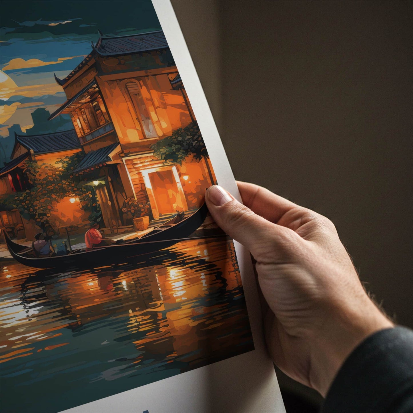 Hoi An Poster - Vietnam Wall Art - Moonlit River Scene Home Decor