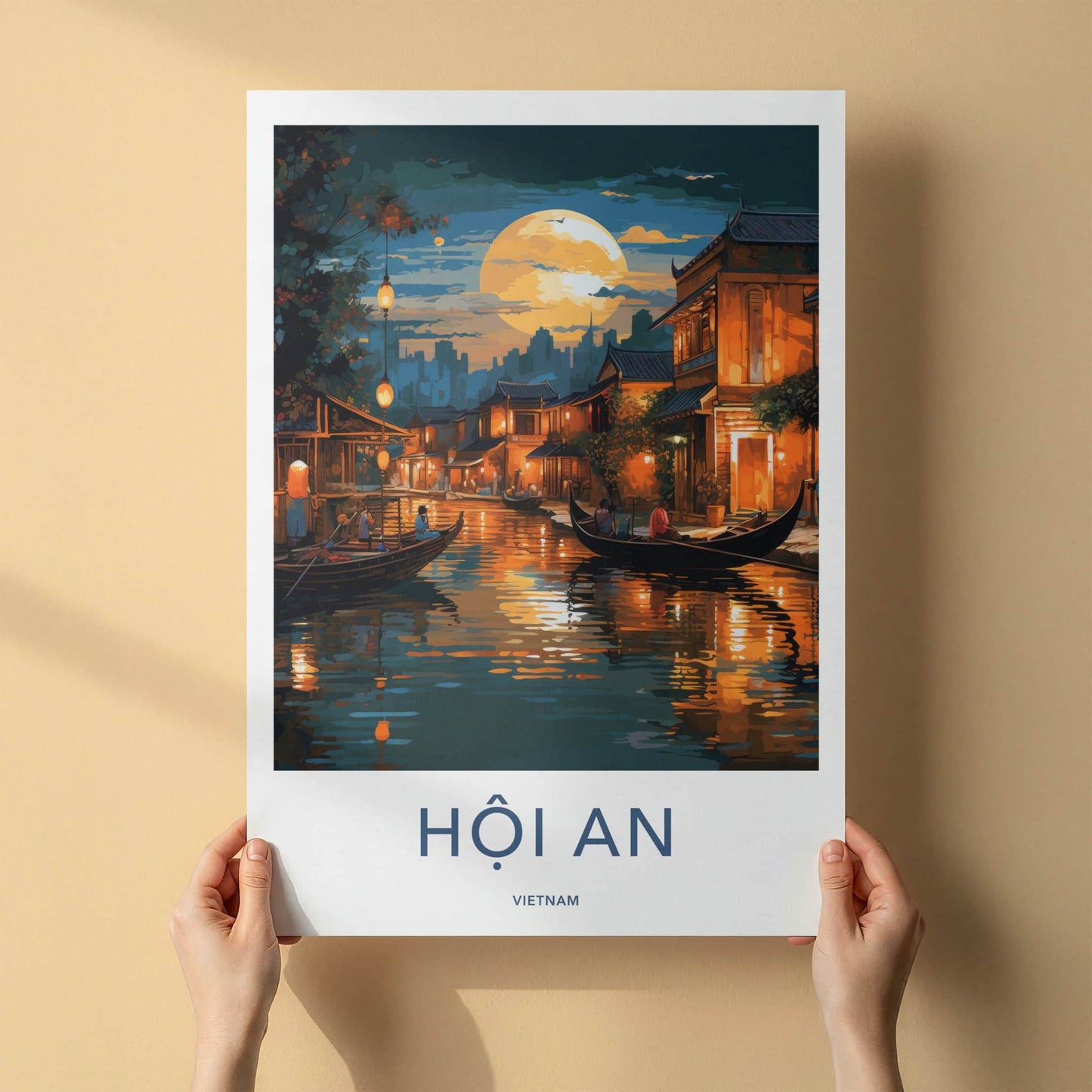 Hoi An Poster - Vietnam Wall Art - Moonlit River Scene Home Decor