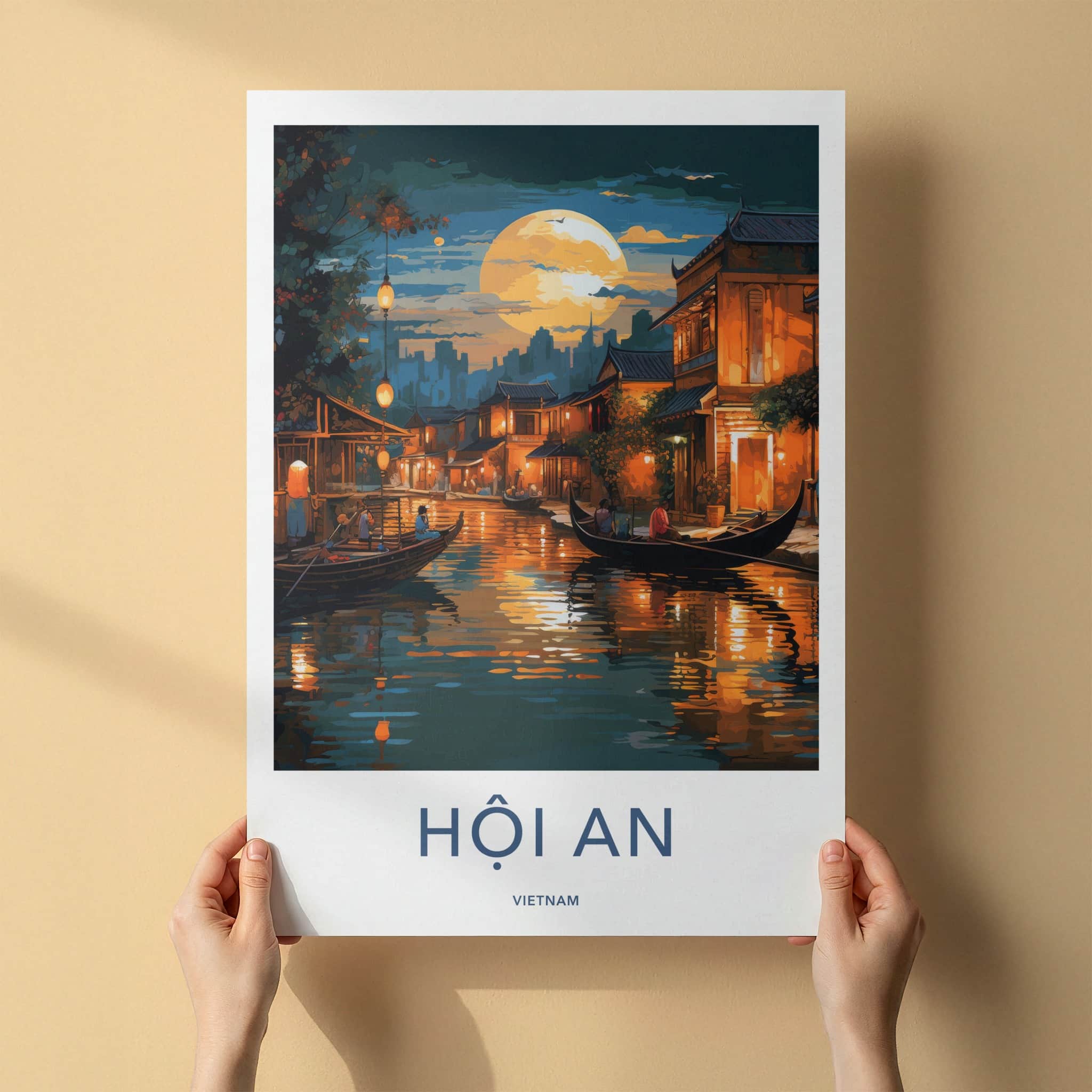 Hoi An Poster - Vietnam Wall Art - Moonlit River Scene Home Decor