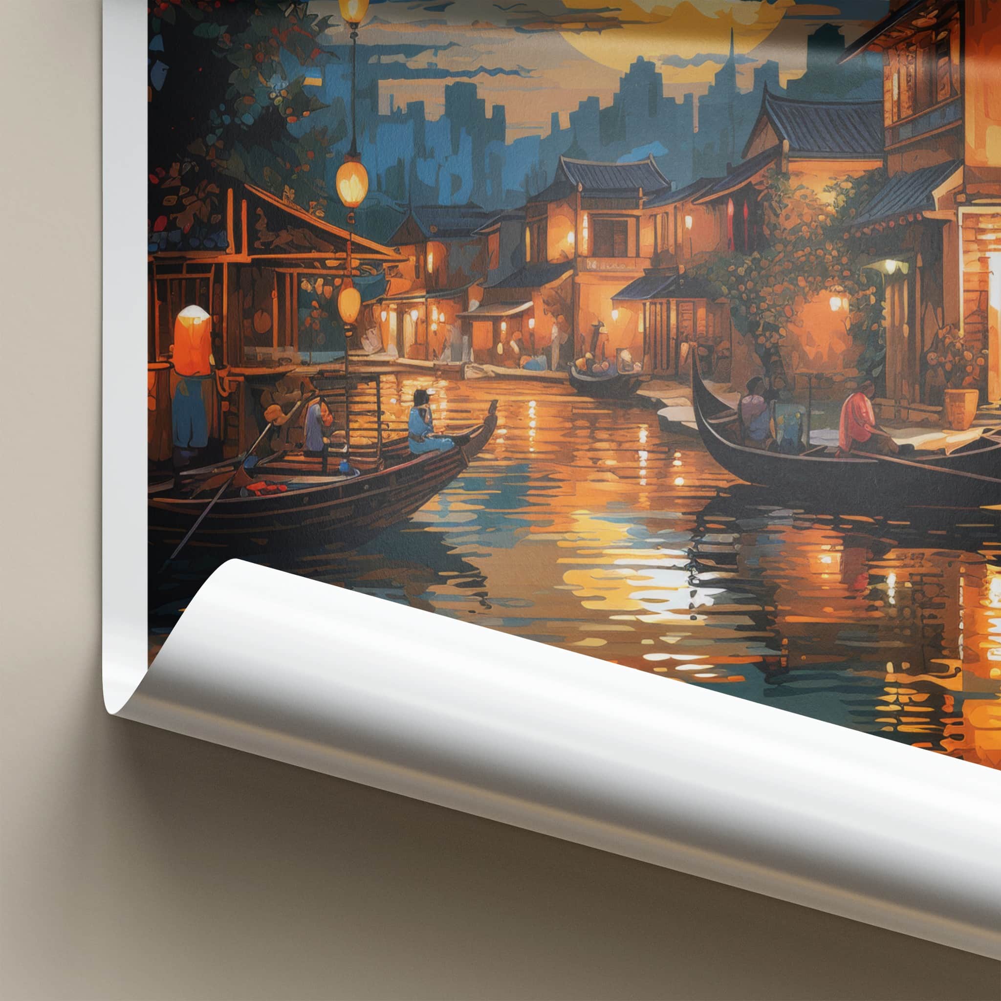 Hoi An Poster - Vietnam Wall Art - Moonlit River Scene Home Decor