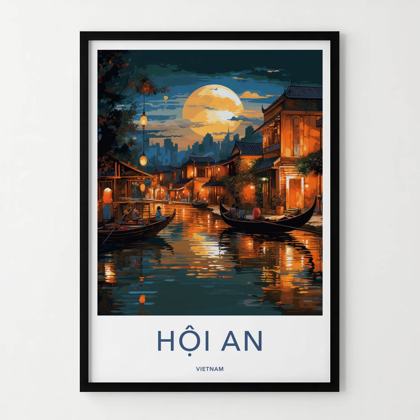 Hoi An Poster - Vietnam Wall Art - Moonlit River Scene Home Decor