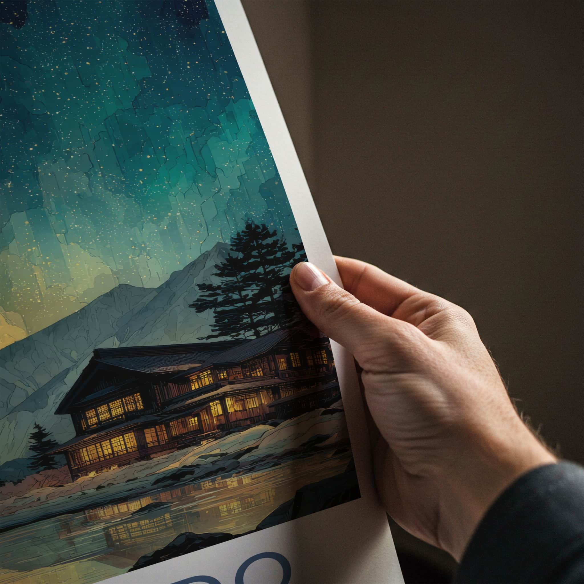 Hokkaido Poster - Japan Art Print - Mountain Lake Cabin Home Decor