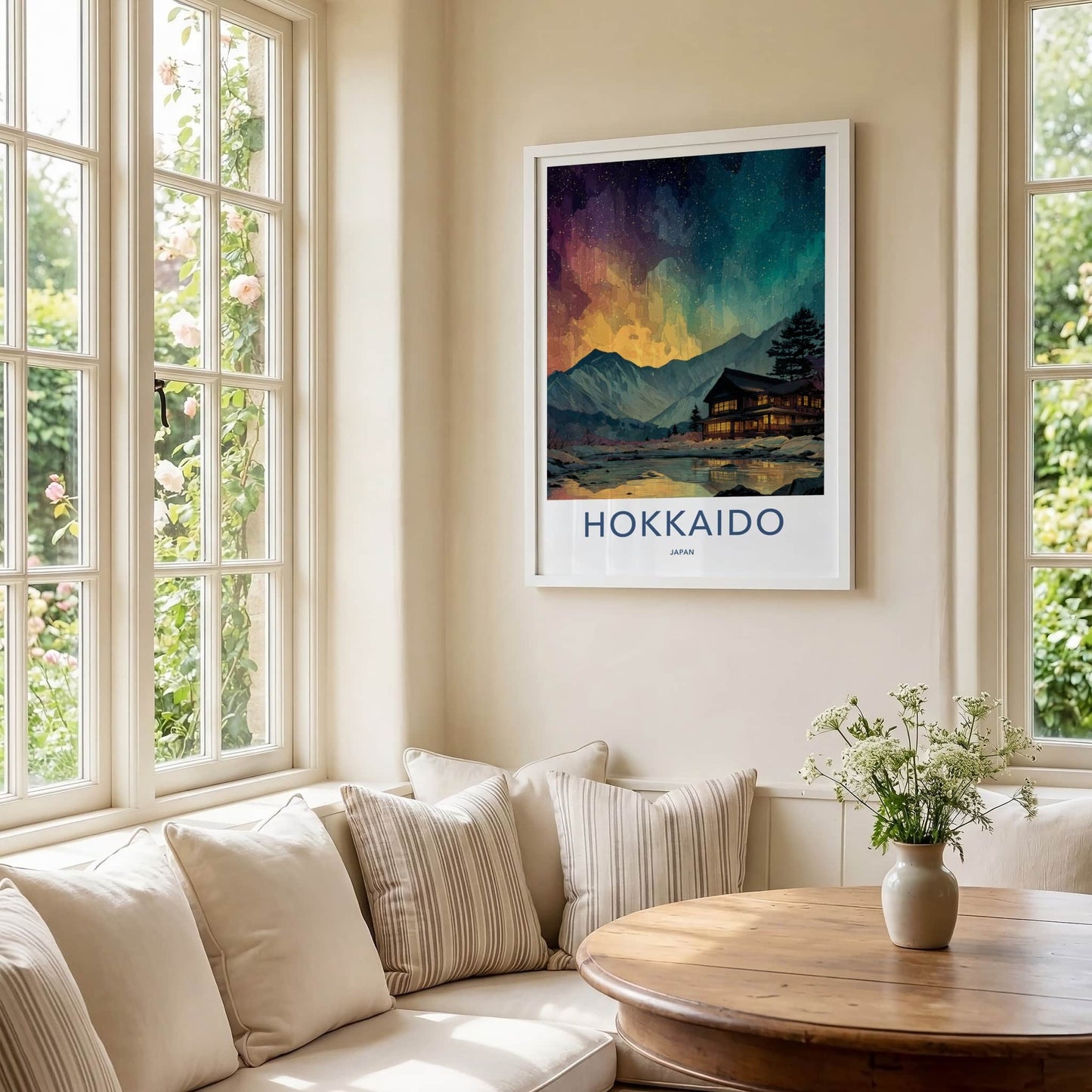 Hokkaido Poster - Japan Art Print - Mountain Lake Cabin Home Decor