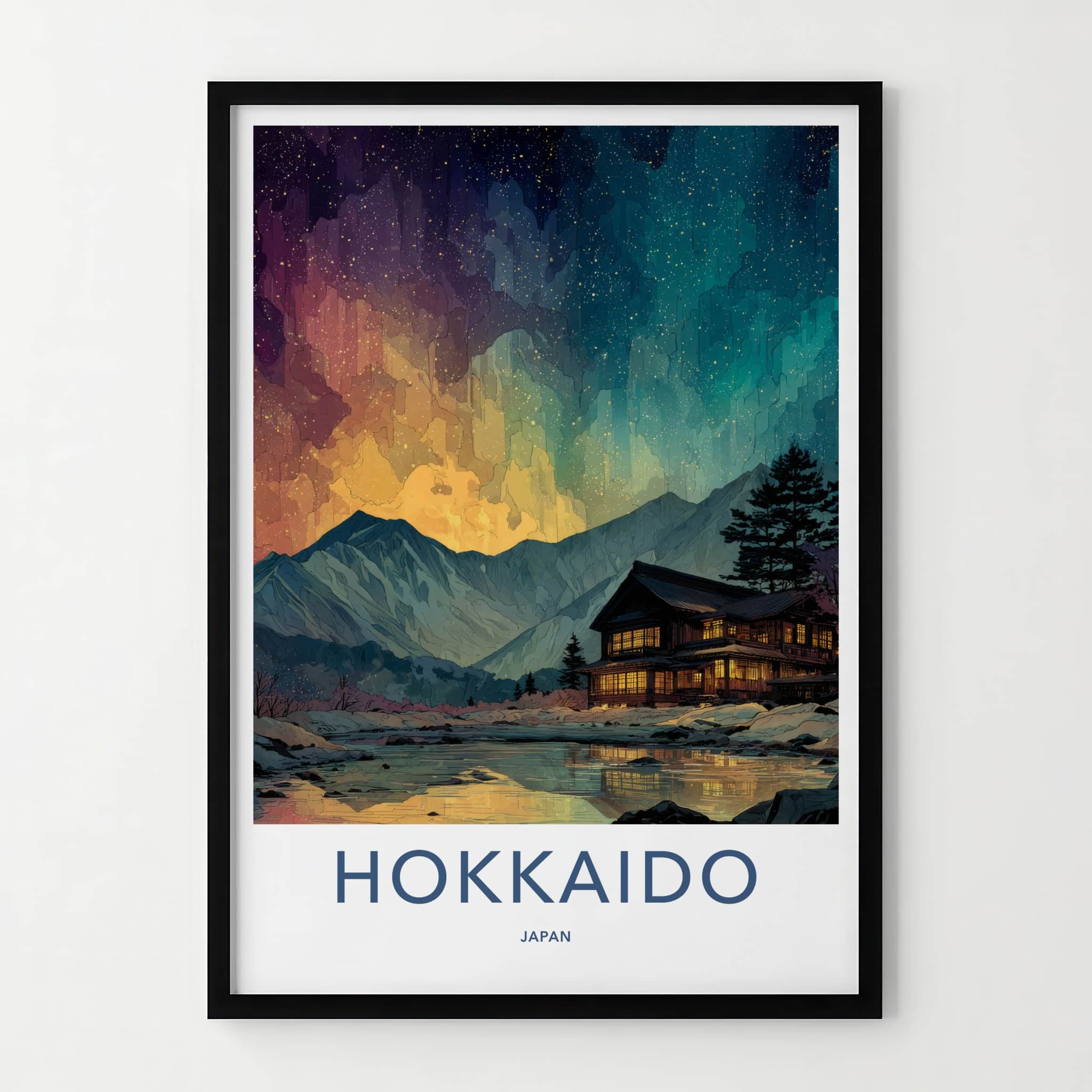 Hokkaido Poster - Japan Art Print - Mountain Lake Cabin Home Decor