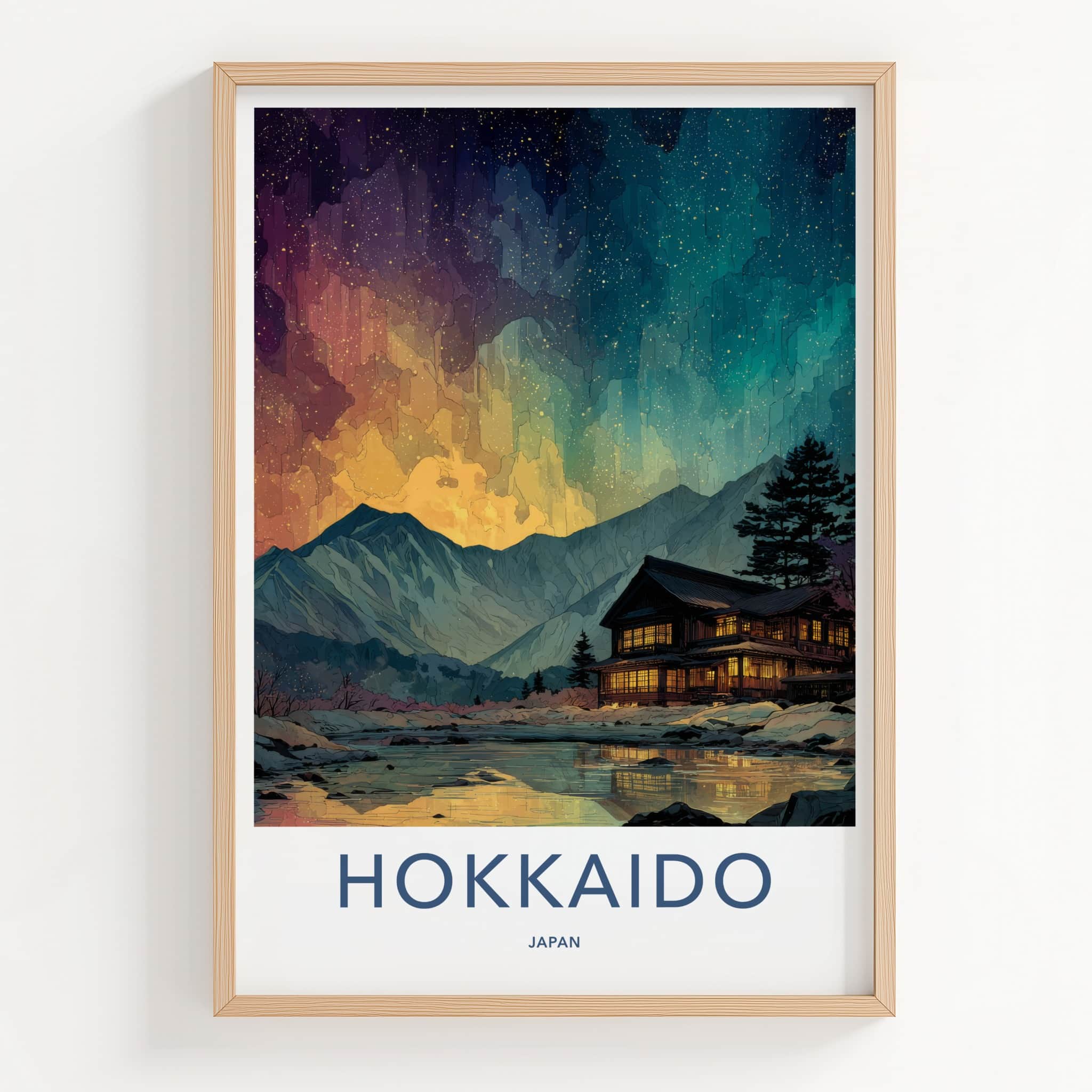 Hokkaido Poster - Japan Art Print - Mountain Lake Cabin Home Decor