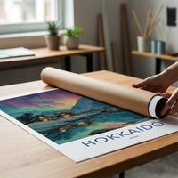 Hokkaido Poster - Japan Travel Art - Aurora Winter Landscape Home Decor