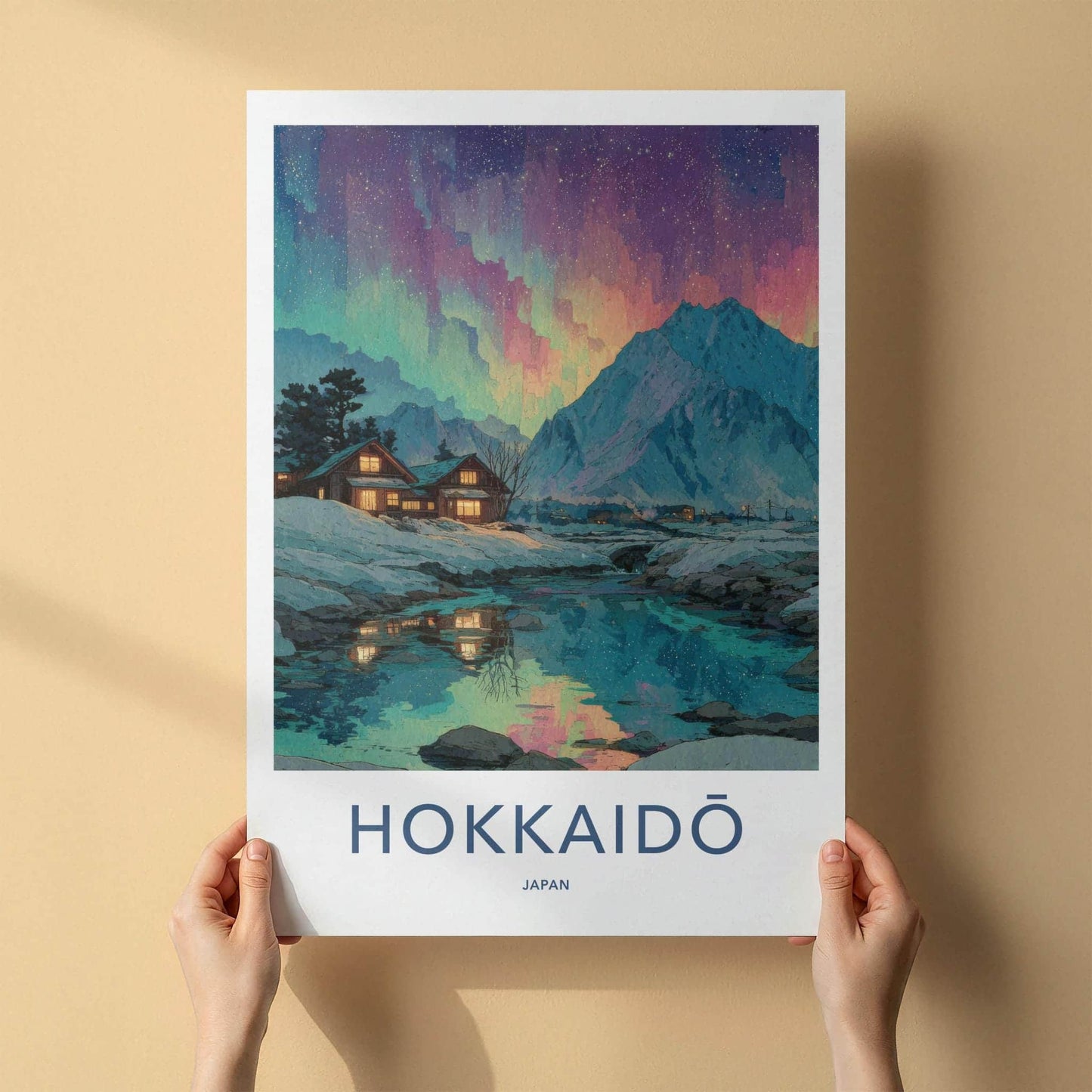 Hokkaido Poster - Japan Travel Art - Aurora Winter Landscape Home Decor