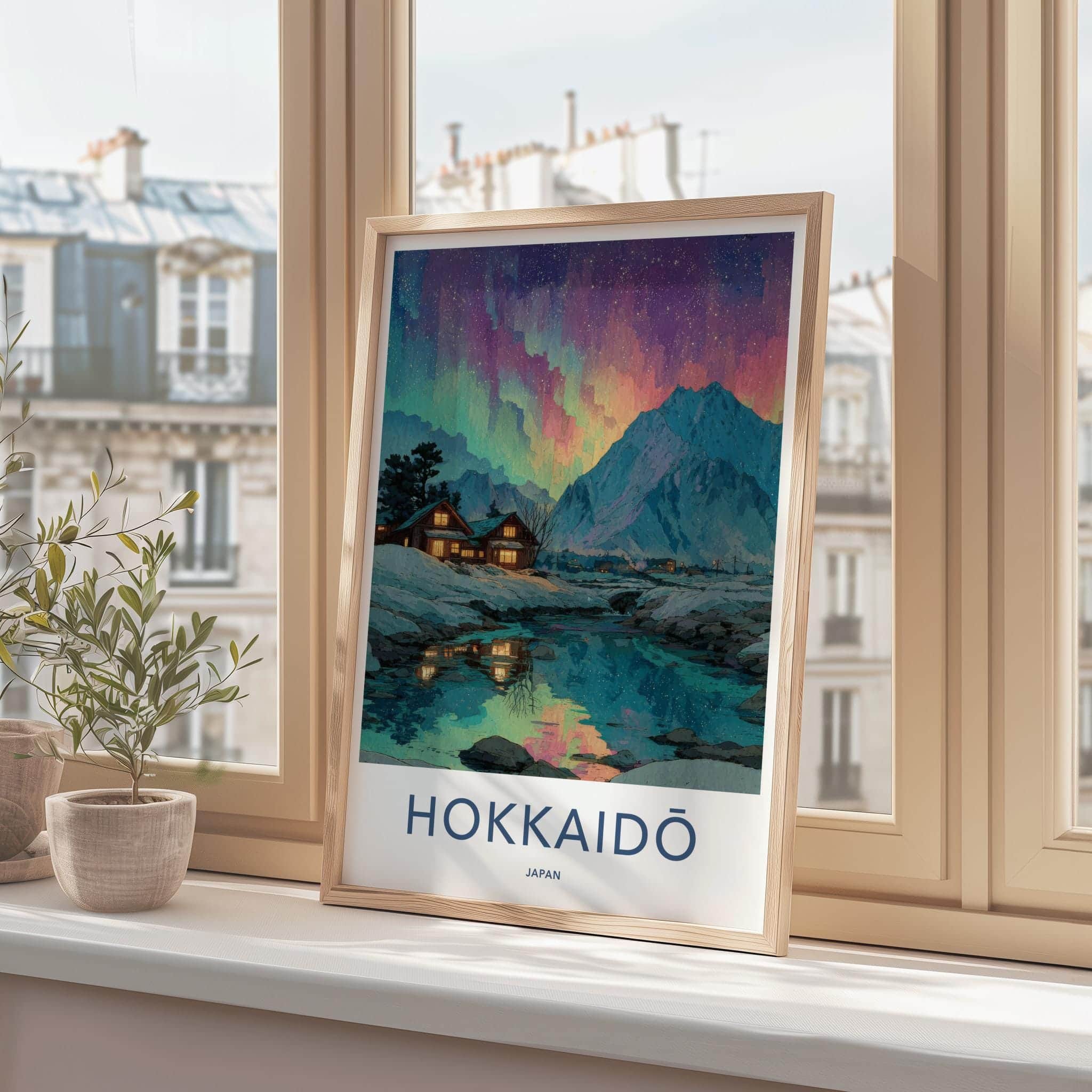 Hokkaido Poster - Japan Travel Art - Aurora Winter Landscape Home Decor