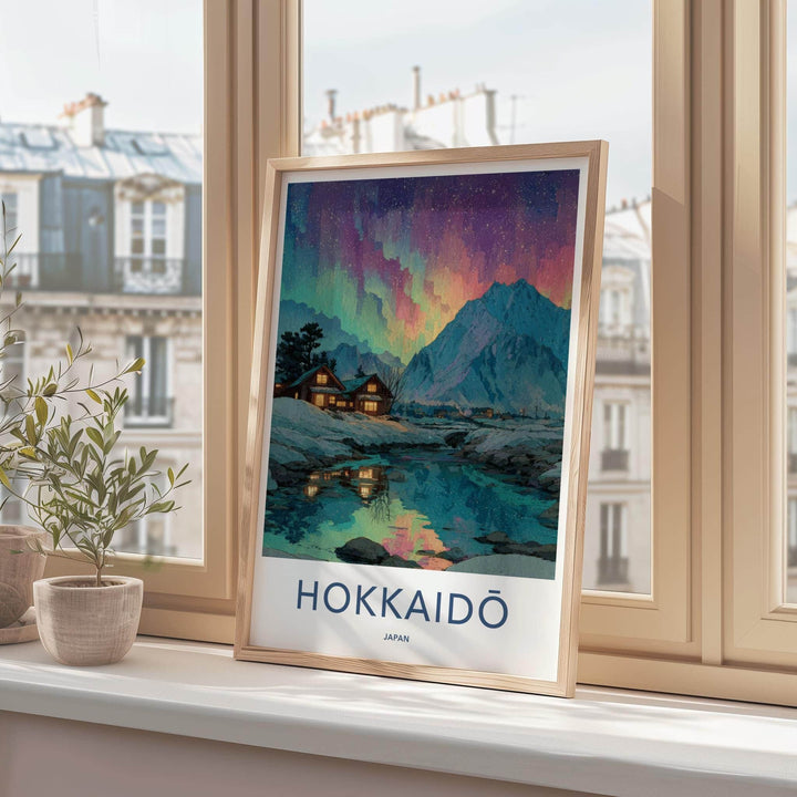 Hokkaido Poster - Japan Travel Art - Aurora Winter Landscape Home Decor