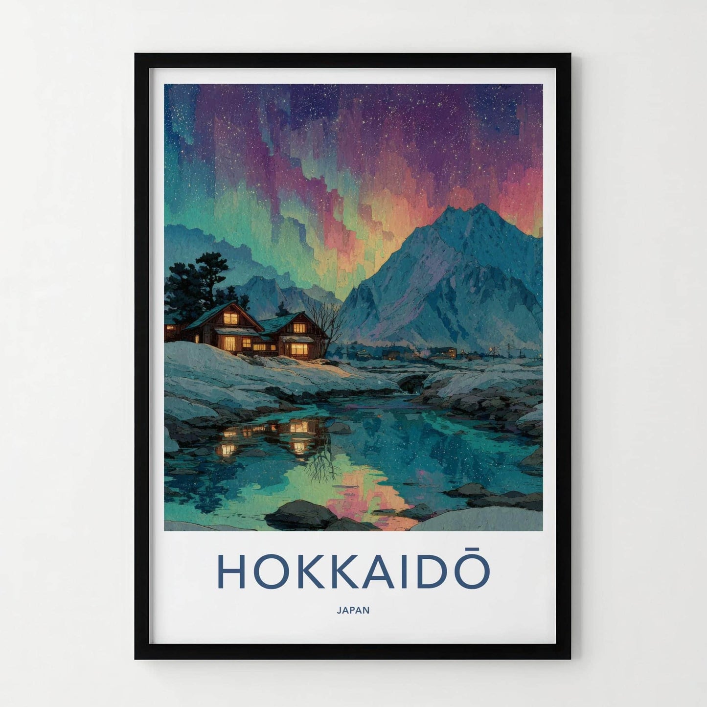 Hokkaido Poster - Japan Travel Art - Aurora Winter Landscape Home Decor