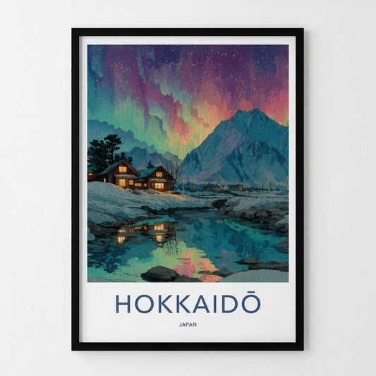 Hokkaido Poster - Japan Travel Art - Aurora Winter Landscape Home Decor