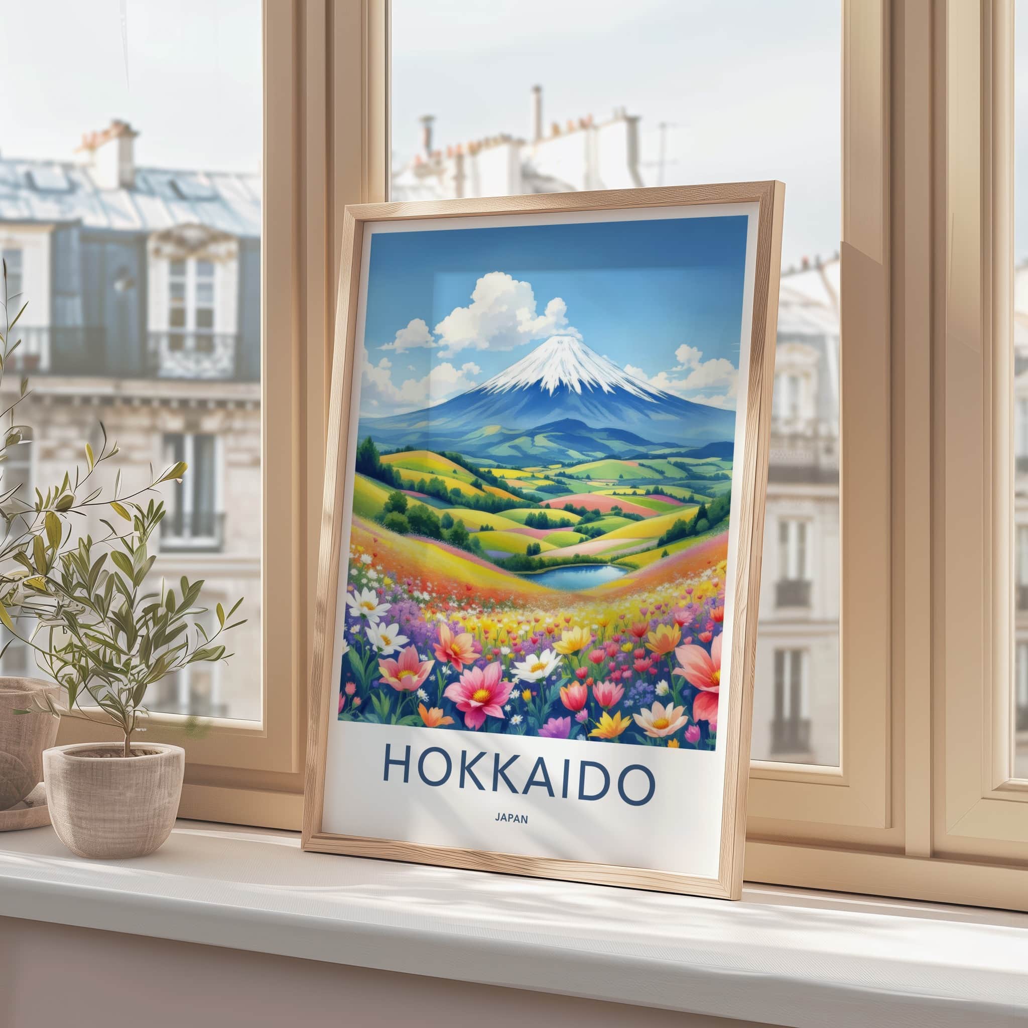 Hokkaido Poster - Japan Travel Art - Colorful Flower Fields Home Decor