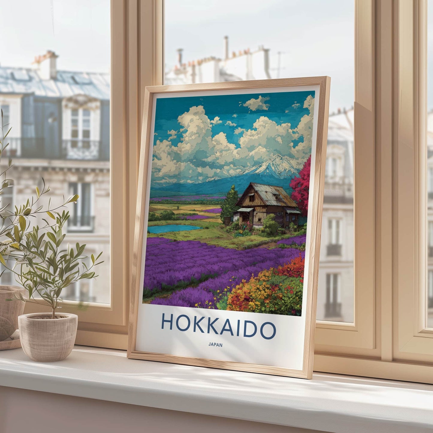 Hokkaido Poster - Japan Travel Art - Lavender Field Cabin Home Decor