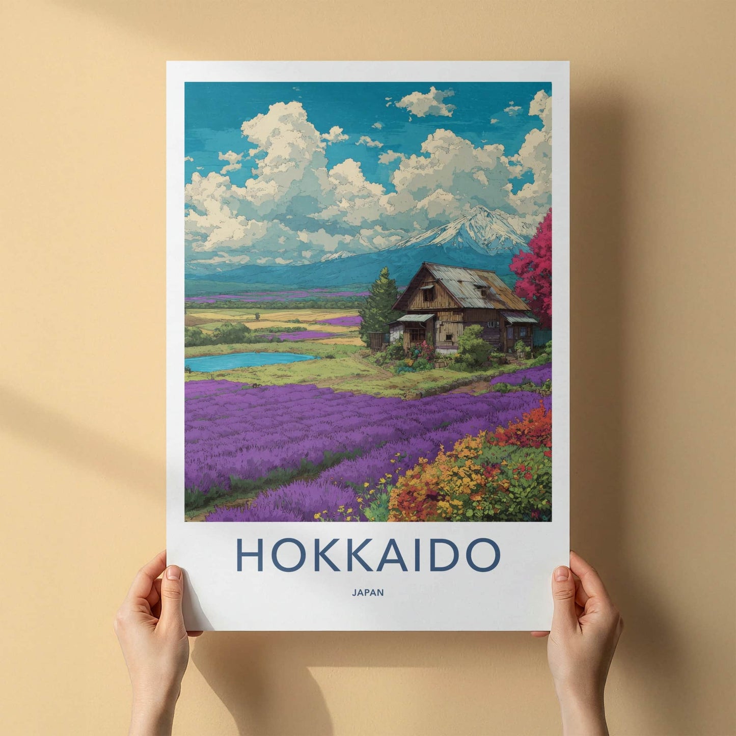 Hokkaido Poster - Japan Travel Art - Lavender Field Cabin Home Decor