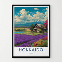 Hokkaido Poster - Japan Travel Art - Lavender Field Cabin Home Decor