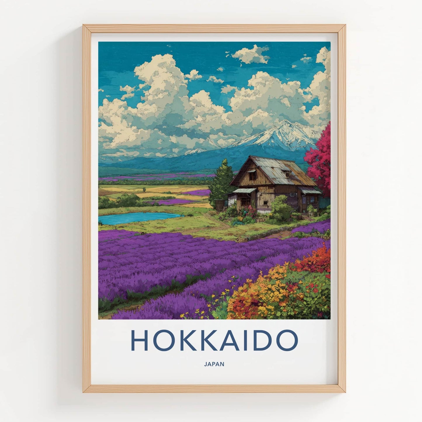 Hokkaido Poster - Japan Travel Art - Lavender Field Cabin Home Decor
