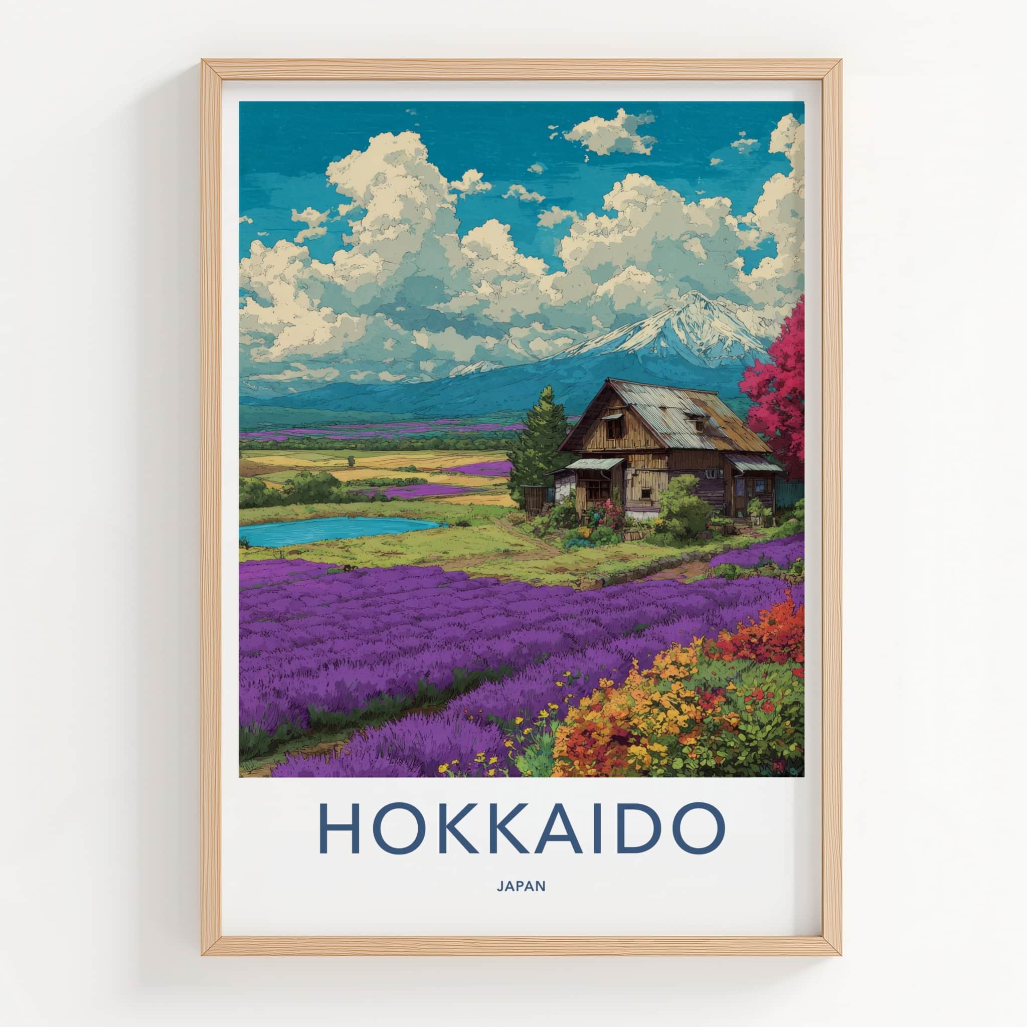 Hokkaido Poster - Japan Travel Art - Lavender Field Cabin Home Decor