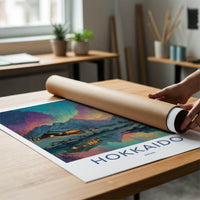 Hokkaido Poster - Japan Travel Art - Northern Lights Cabin Home Decor