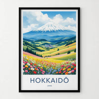 Hokkaido Poster - Japan Travel Art - Snowy Mountain Flower Field Home Decor