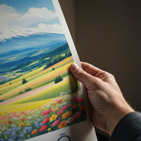 Hokkaido Poster - Japan Travel Art - Snowy Mountain Flower Field Home Decor