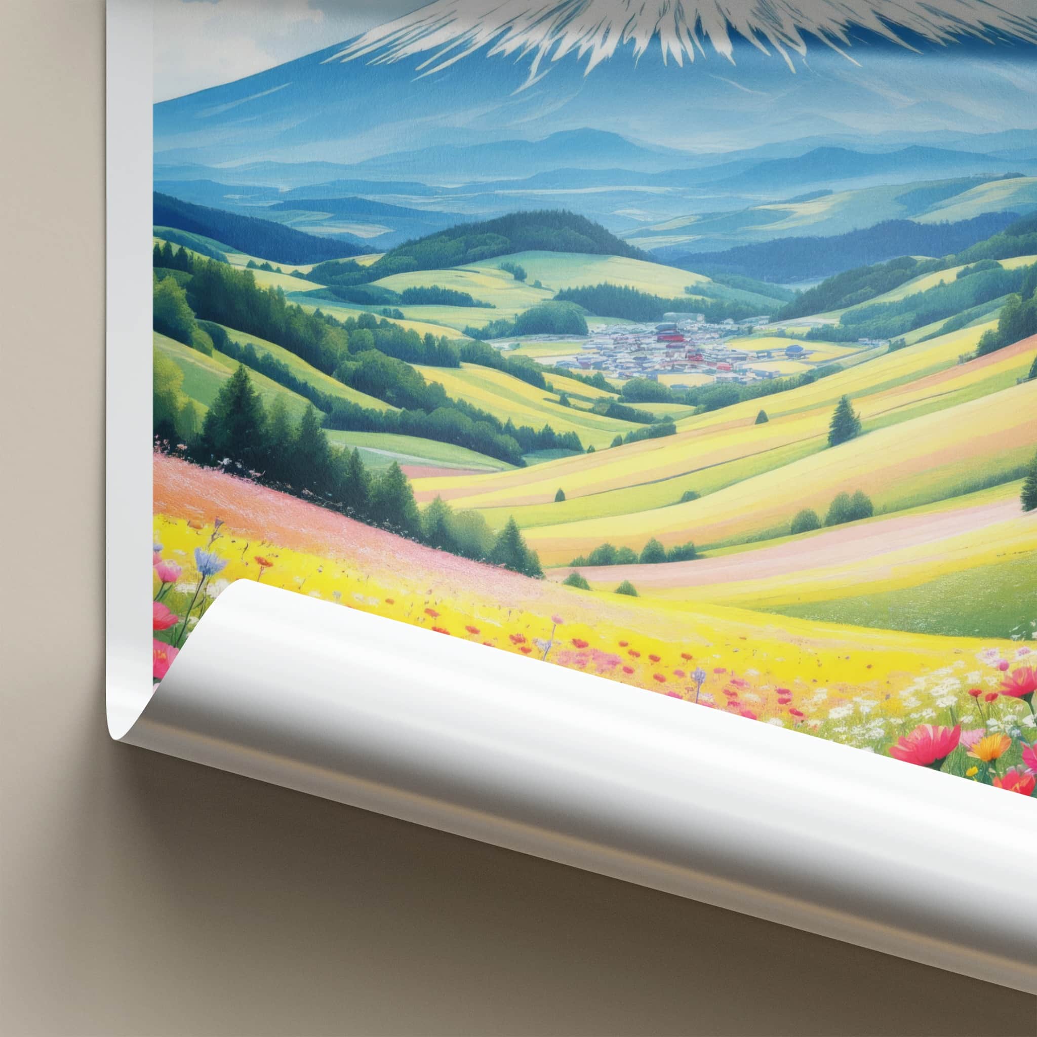 Hokkaido Poster - Japan Travel Art - Snowy Mountain Flower Field Home Decor