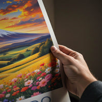 Hokkaido Poster - Japan Travel Art - Sunset Mountain Field Wall Decor